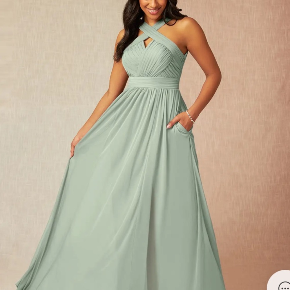 Azazie Cross-Neck Sage Maxi Dress